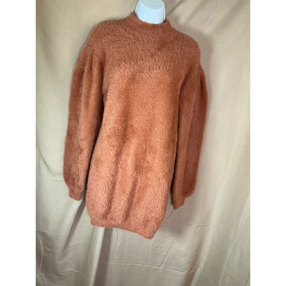 Fashion Nova Sweater Dress Womens Large Rust Orange Excellent Fuzzy Mock Neck